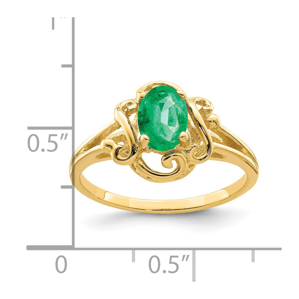 14K Yellow Gold 7x5mm Oval Emerald ring