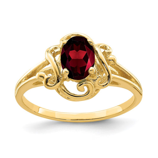 14K Yellow Gold 7x5mm Oval Garnet ring