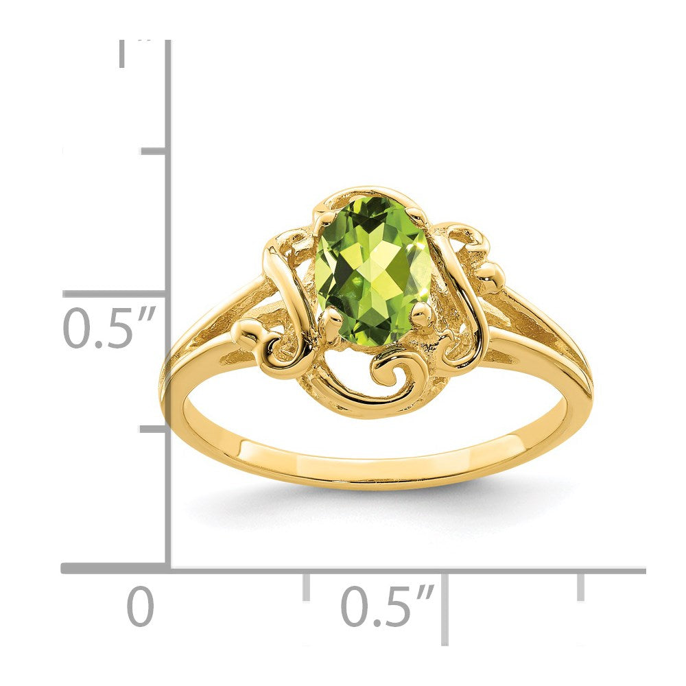 14K Yellow Gold 7x5mm Oval Peridot Checker ring