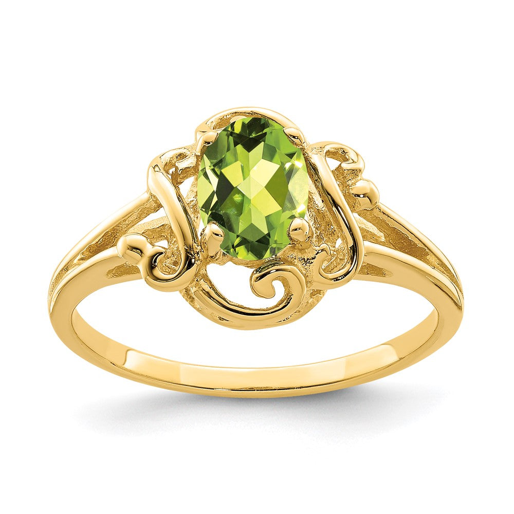14K Yellow Gold 7x5mm Oval Peridot Checker ring