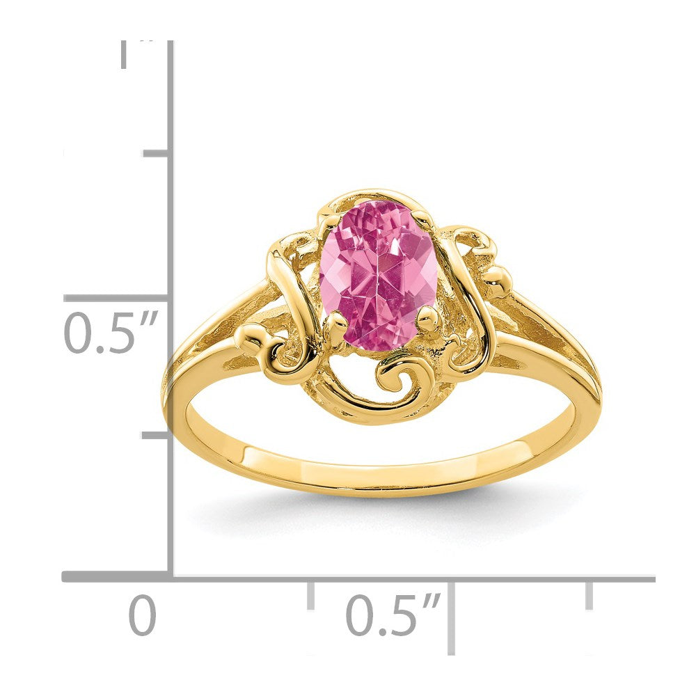 Solid 14k Yellow Gold 7x5mm Oval Simulated Pink Tourmaline Ring