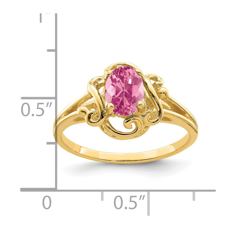 Solid 14k Yellow Gold 7x5mm Oval Simulated Pink Tourmaline Ring