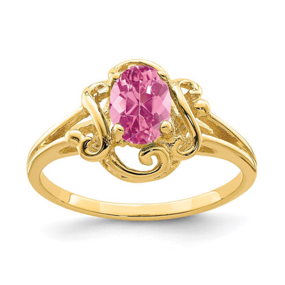 Solid 14k Yellow Gold 7x5mm Oval Simulated Pink Tourmaline Ring