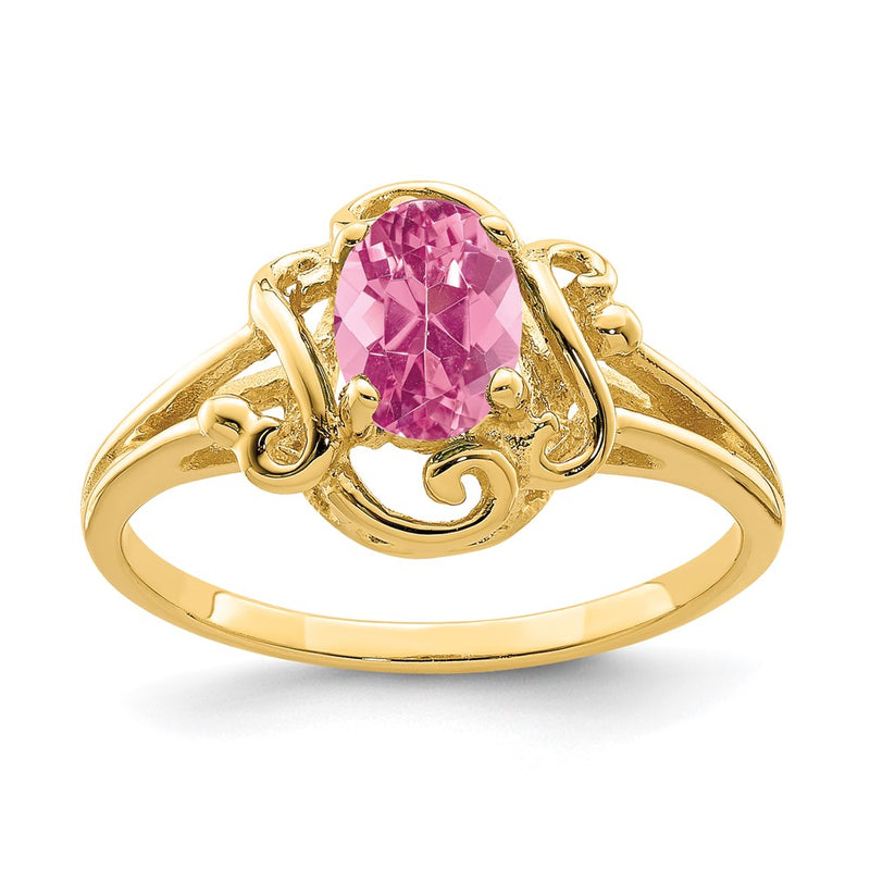 Solid 14k Yellow Gold 7x5mm Oval Simulated Pink Tourmaline Ring