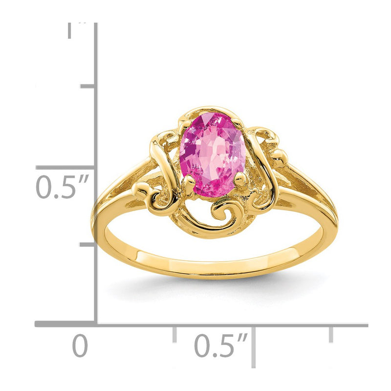 14K Yellow Gold 7x5mm Oval Pink Sapphire ring