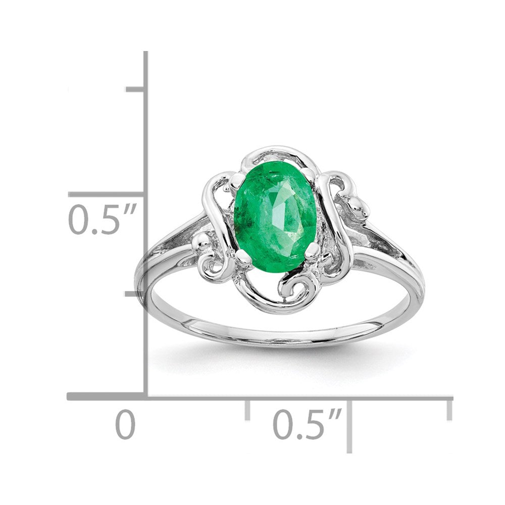Solid 14k White Gold 7x5mm Oval Simulated Emerald Ring