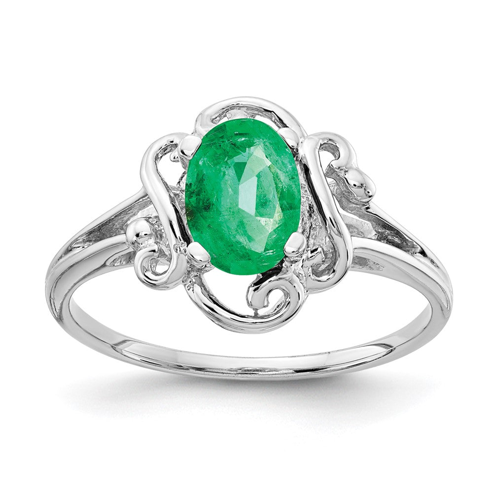 Solid 14k White Gold 7x5mm Oval Simulated Emerald Ring