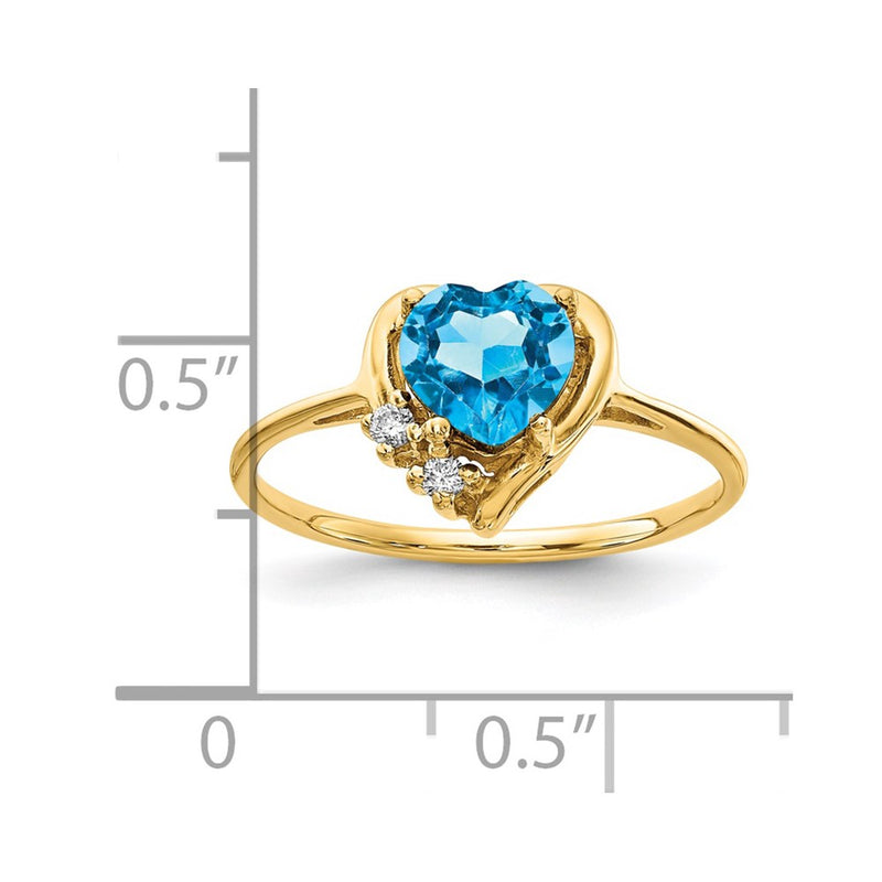 14K Yellow Gold 6mm Heart Blue Topaz AA Real Diamond ring