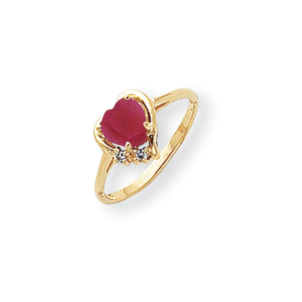 14k Yellow Gold 6mm Heart Created Ruby VS Diamond ring