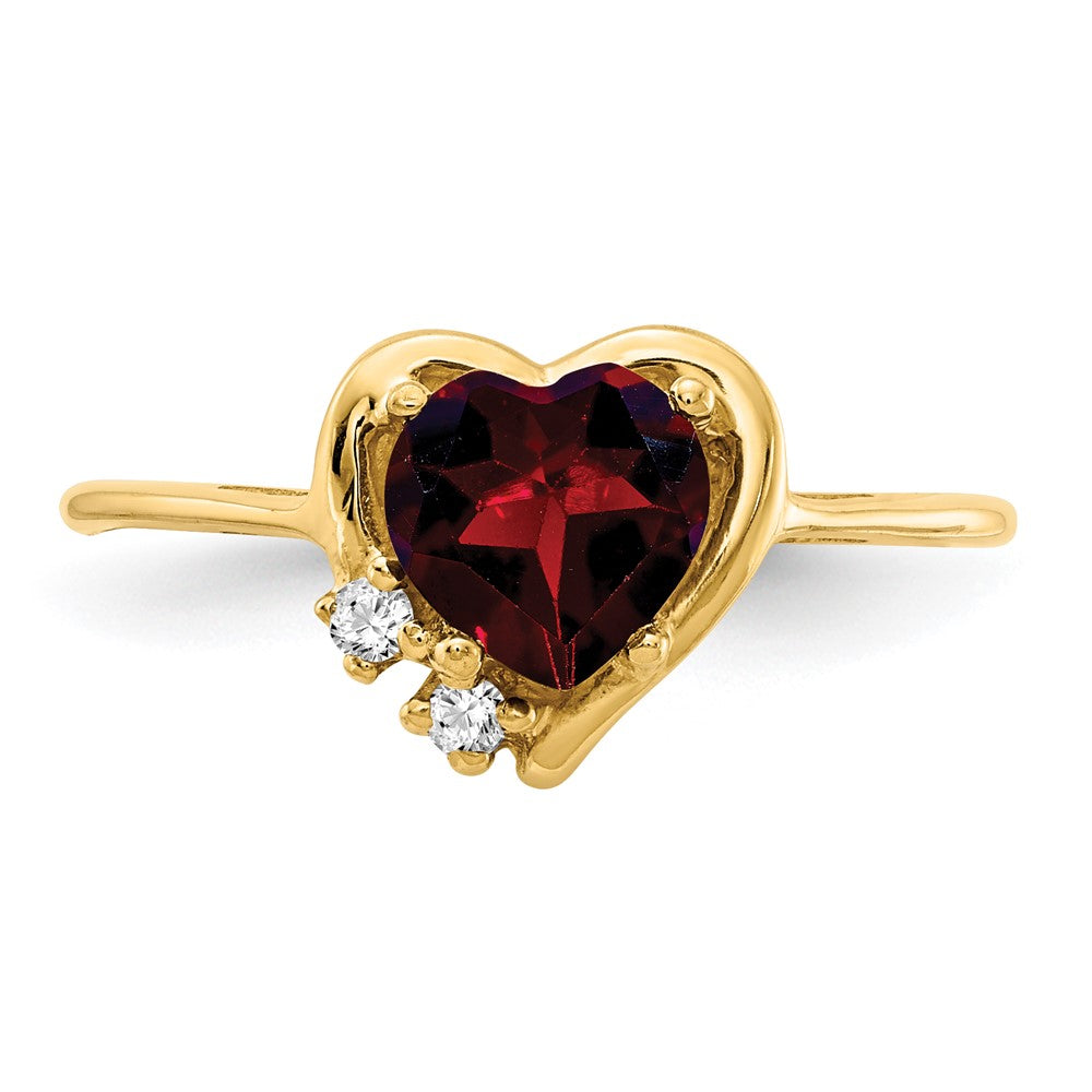 14k Yellow Gold 6mm Heart Garnet AAA Diamond ring
