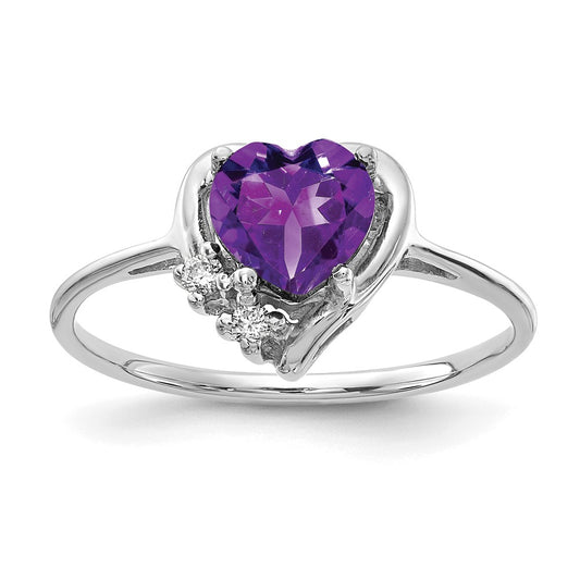 14k White Gold 6mm Heart Amethyst AAA Diamond ring
