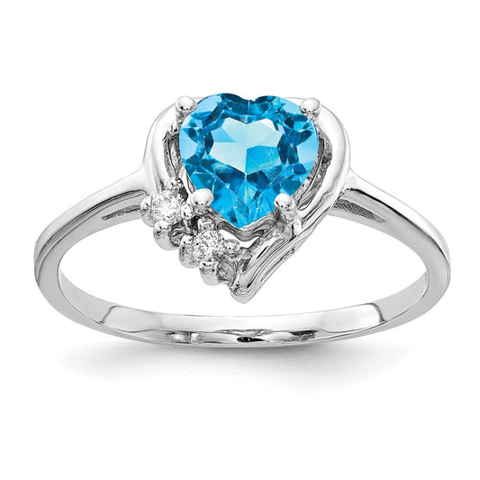 14k White Gold 6mm Heart Blue Topaz VS Diamond ring