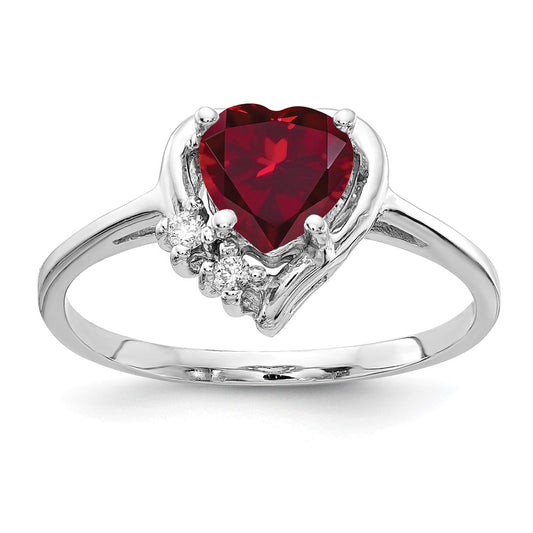 14k White Gold 6mm Heart Created Ruby VS Diamond ring