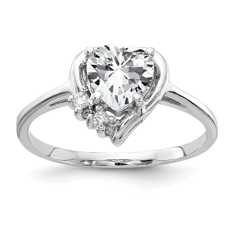 Solid 14k White Gold 6mm Heart Cubic Zirconia AAA Simulated CZ Ring