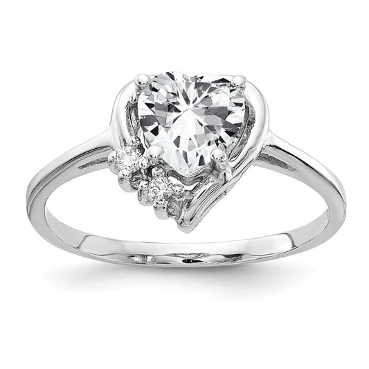 14k White Gold 6mm Heart Cubic Zirconia AA Diamond ring