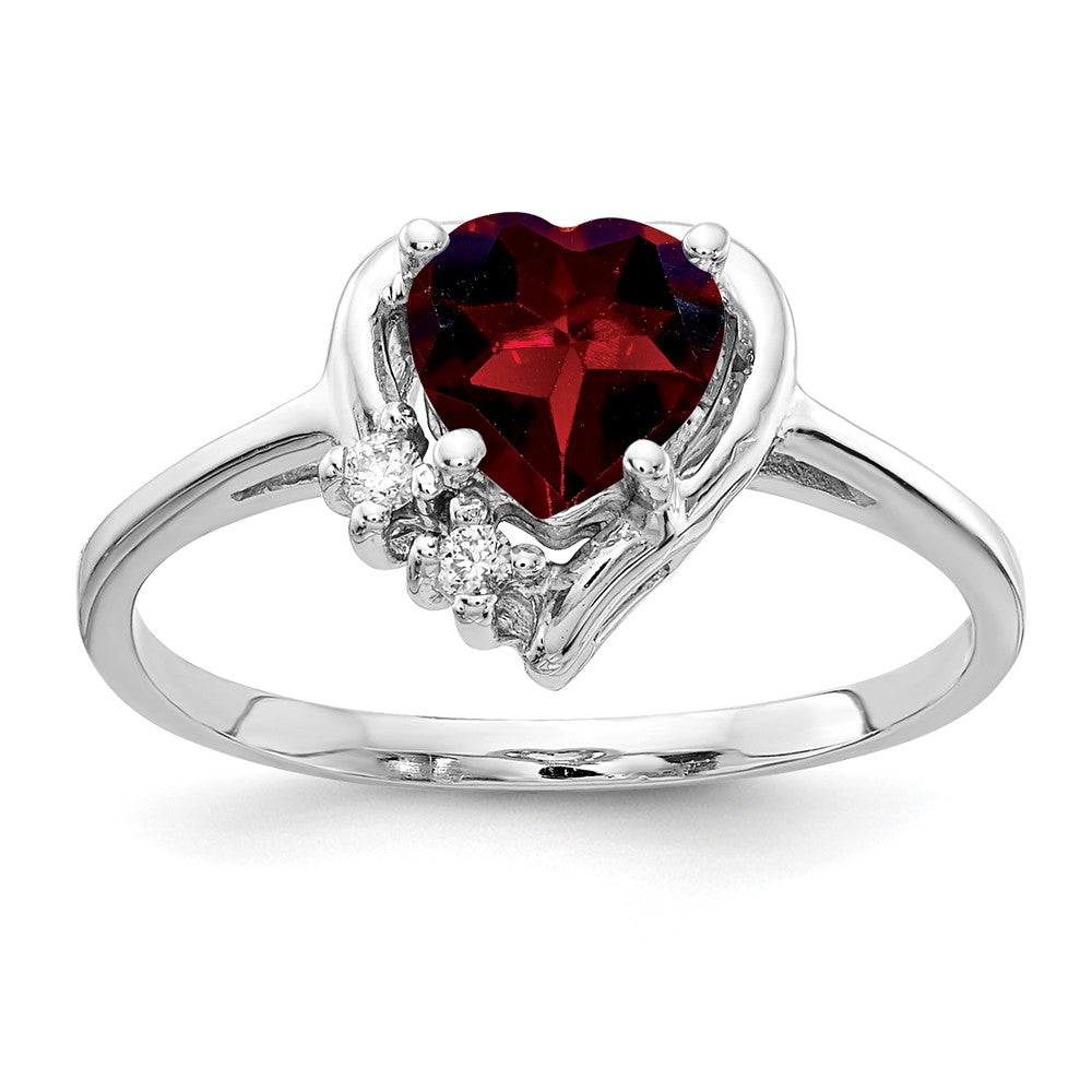 14k White Gold 6mm Heart Garnet AAA Diamond ring