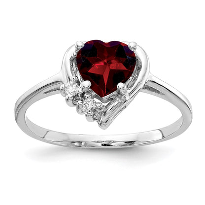 14k White Gold 6mm Heart Garnet AAA Diamond ring