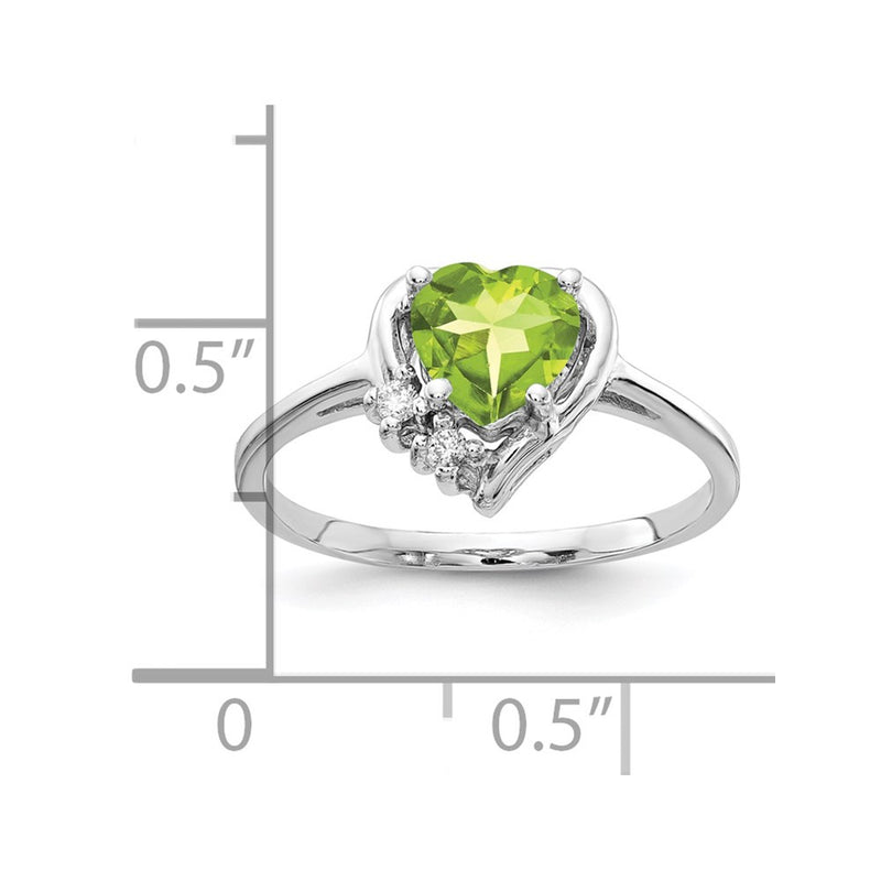 14k White Gold 6mm Heart Peridot AAA Diamond ring