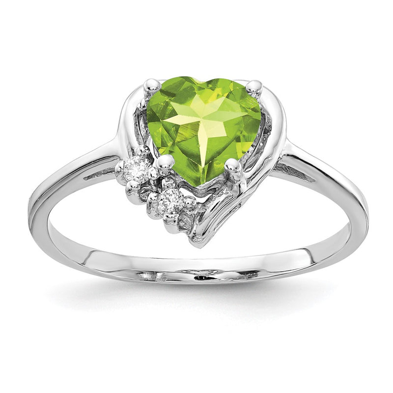 14k White Gold 6mm Heart Peridot AAA Diamond ring