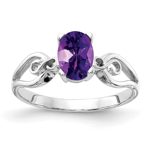 14k White Gold 8x6mm Oval Amethyst Checker ring