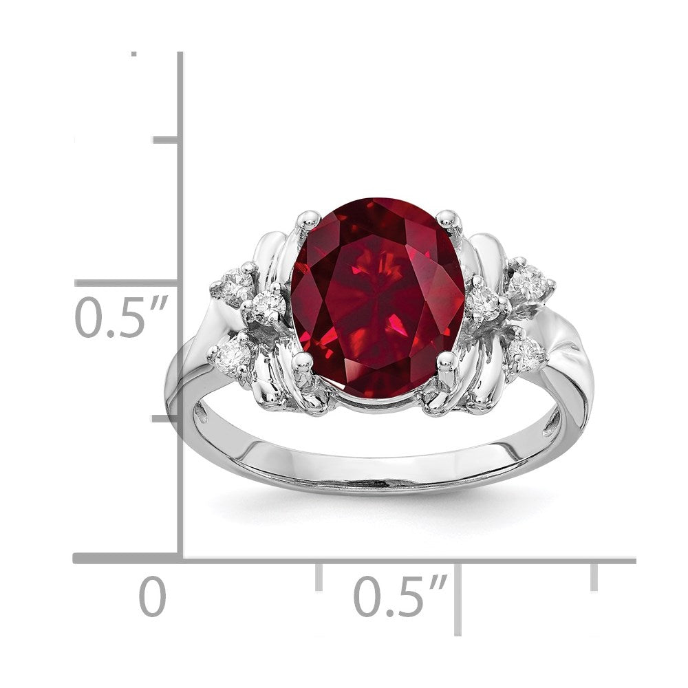 14k White Gold 10x8mm Oval Created Ruby VS Real Diamond ring