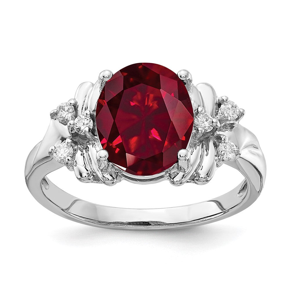 14k White Gold 10x8mm Oval Created Ruby AAA Real Diamond ring