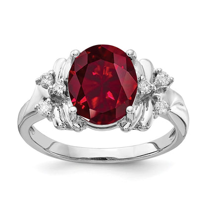 14k White Gold 10x8mm Oval Created Ruby VS Real Diamond ring