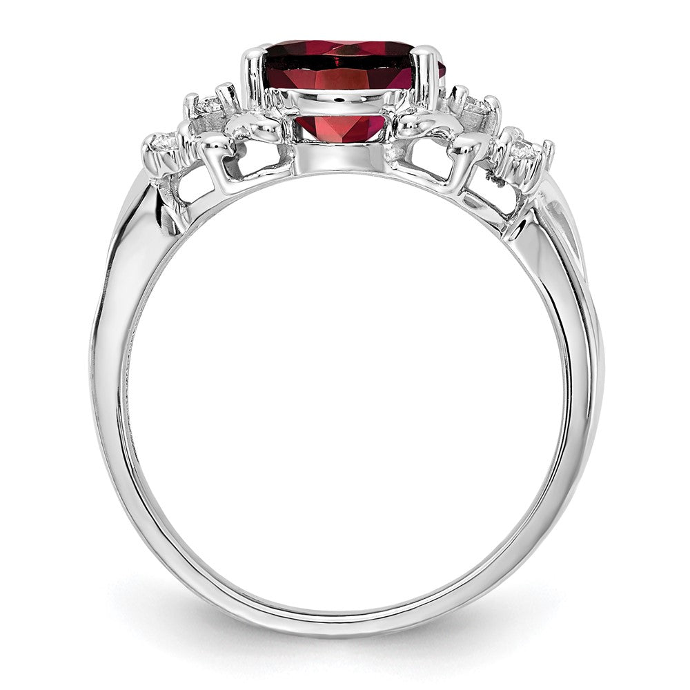 14k White Gold 10x8mm Oval Garnet Checker AA Real Diamond ring
