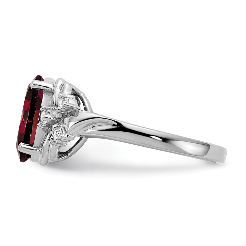 14k White Gold 10x8mm Oval Garnet Checker AAA Real Diamond ring