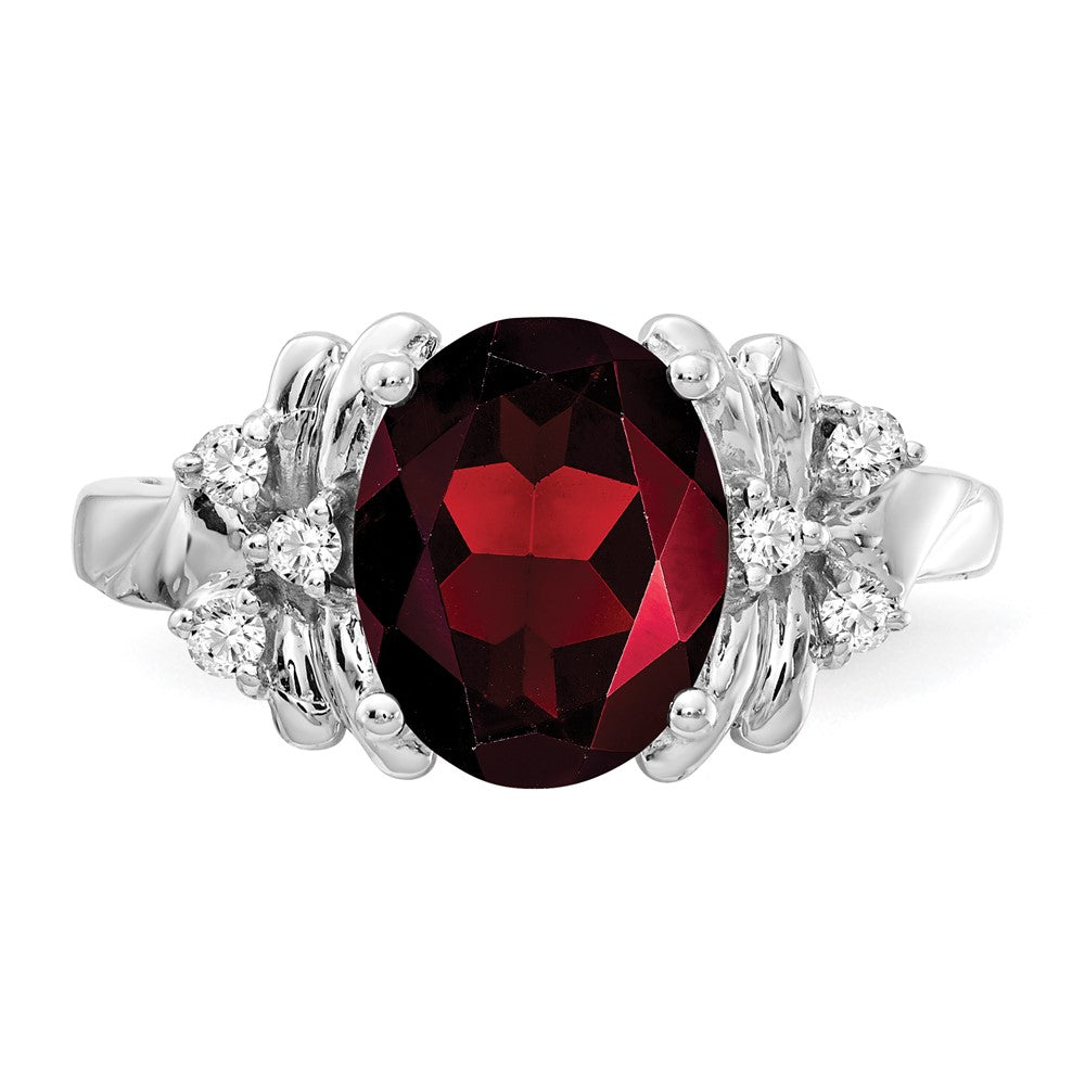 14k White Gold 10x8mm Oval Garnet Checker AA Real Diamond ring