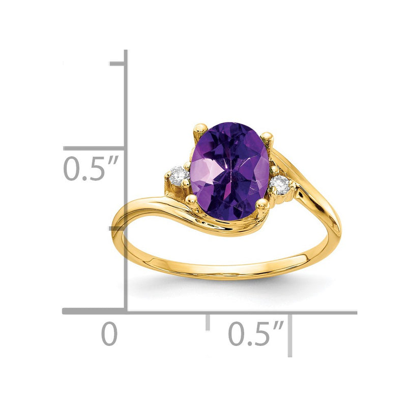 14K Yellow Gold 8x6mm Oval Amethyst VS Real Diamond ring