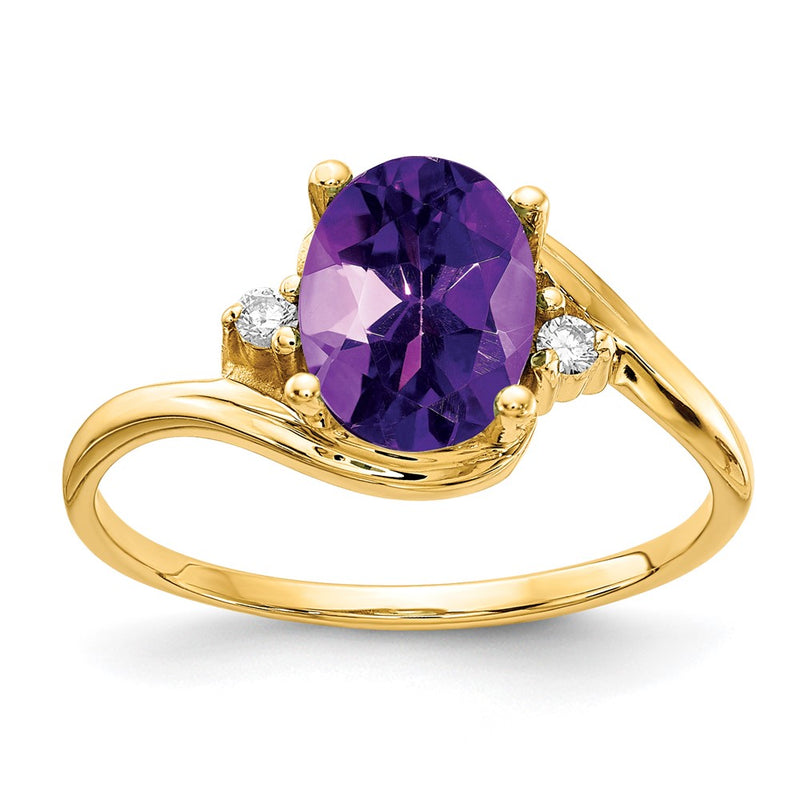 14K Yellow Gold 8x6mm Oval Amethyst AA Real Diamond ring