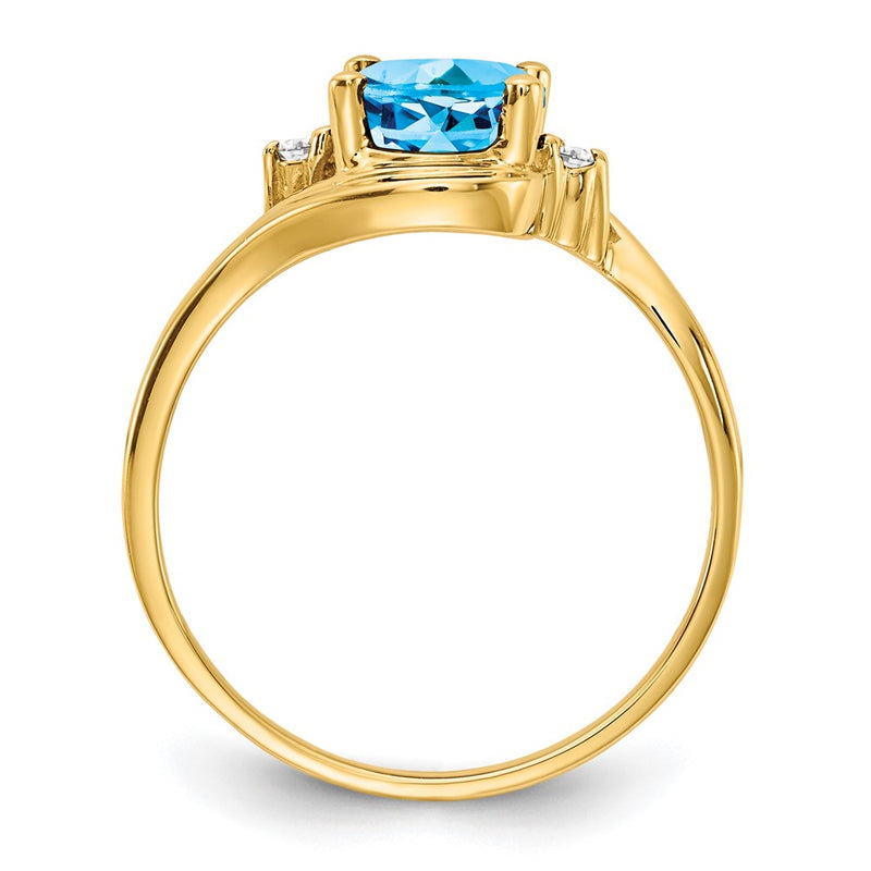 14K Yellow Gold 8x6mm Oval Blue Topaz Checker AA Real Diamond ring