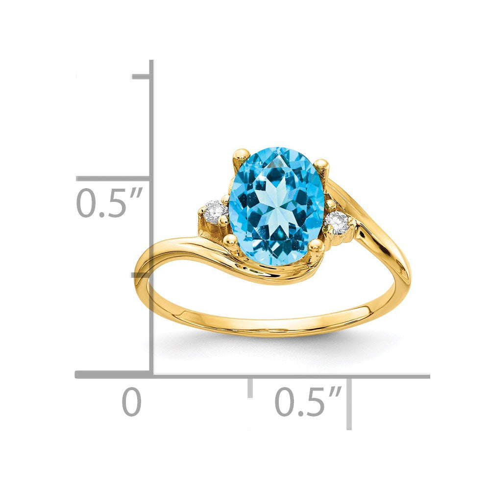 14K Yellow Gold 8x6mm Oval Blue Topaz Checker VS Real Diamond ring