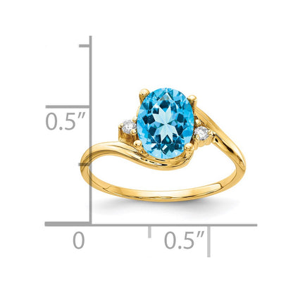 14K Yellow Gold 8x6mm Oval Blue Topaz Checker VS Real Diamond ring