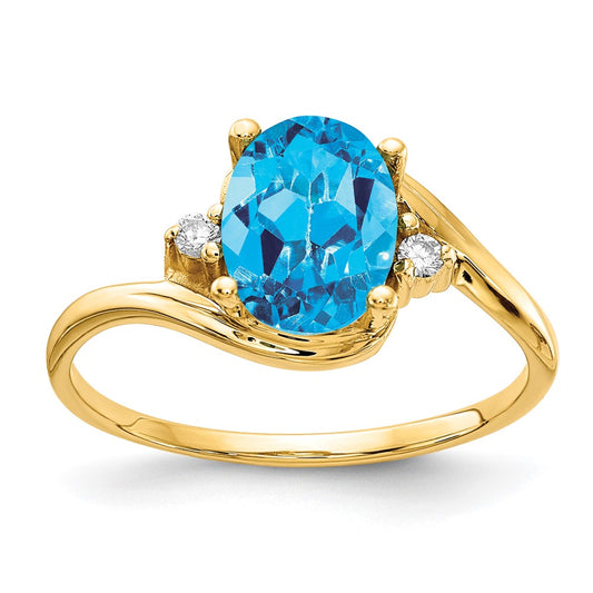 Solid 14k Yellow Gold 8x6mm Oval Simulated Blue Topaz A CZ Ring