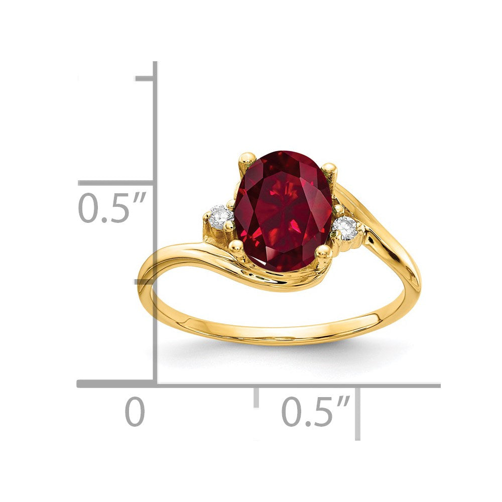 14K Yellow Gold 8x6mm Oval Created Ruby AA Real Diamond ring
