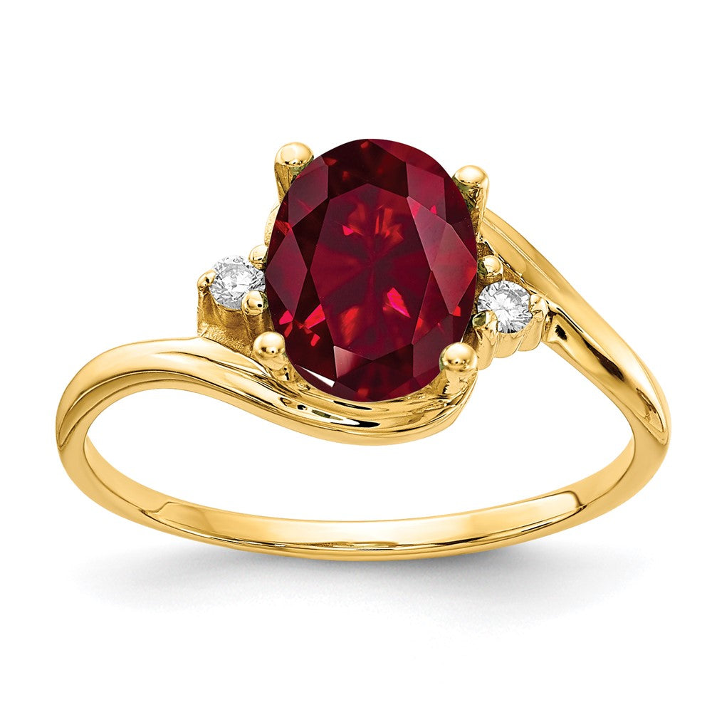 14K Yellow Gold 8x6mm Oval Created Ruby AA Real Diamond ring