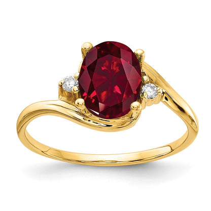 14K Yellow Gold 8x6mm Oval Created Ruby AA Real Diamond ring