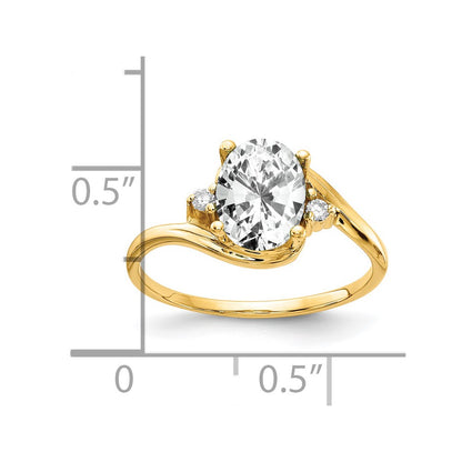 14K Yellow Gold 8x6mm Oval Cubic Zirconia AAA Real Diamond ring
