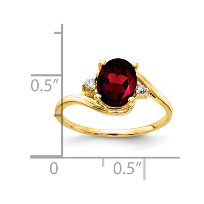 14K Yellow Gold 8x6mm Oval Garnet Checker VS Real Diamond ring