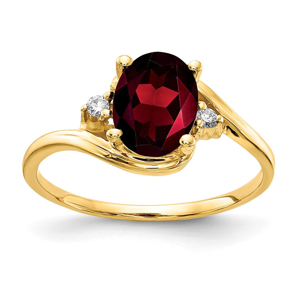 14K Yellow Gold 8x6mm Oval Garnet Checker VS Real Diamond ring