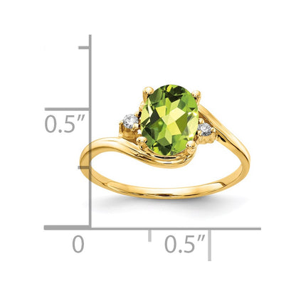 14K Yellow Gold 8x6mm Oval Peridot AA Real Diamond ring