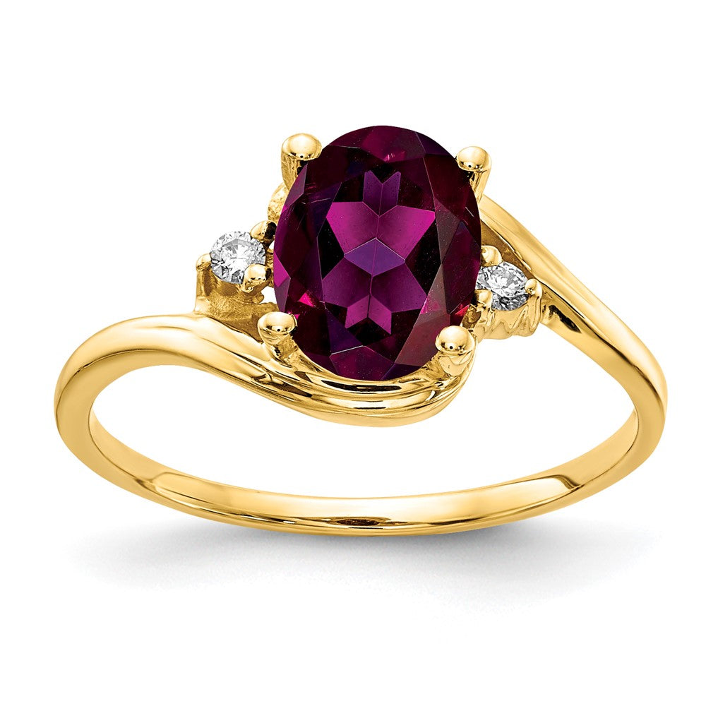 14k Yellow Gold 8x6mm Oval Rhodolite Garnet AAA Diamond ring