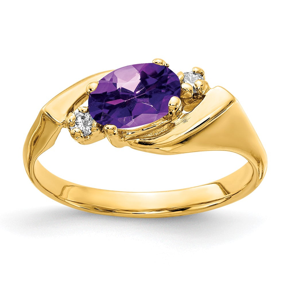 14K Yellow Gold 7x5mm Oval Amethyst Checker A Real Diamond ring