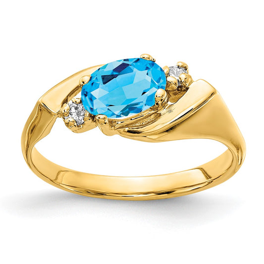 Solid 14k Yellow Gold 7x5mm Oval Simulated Blue Topaz A CZ Ring