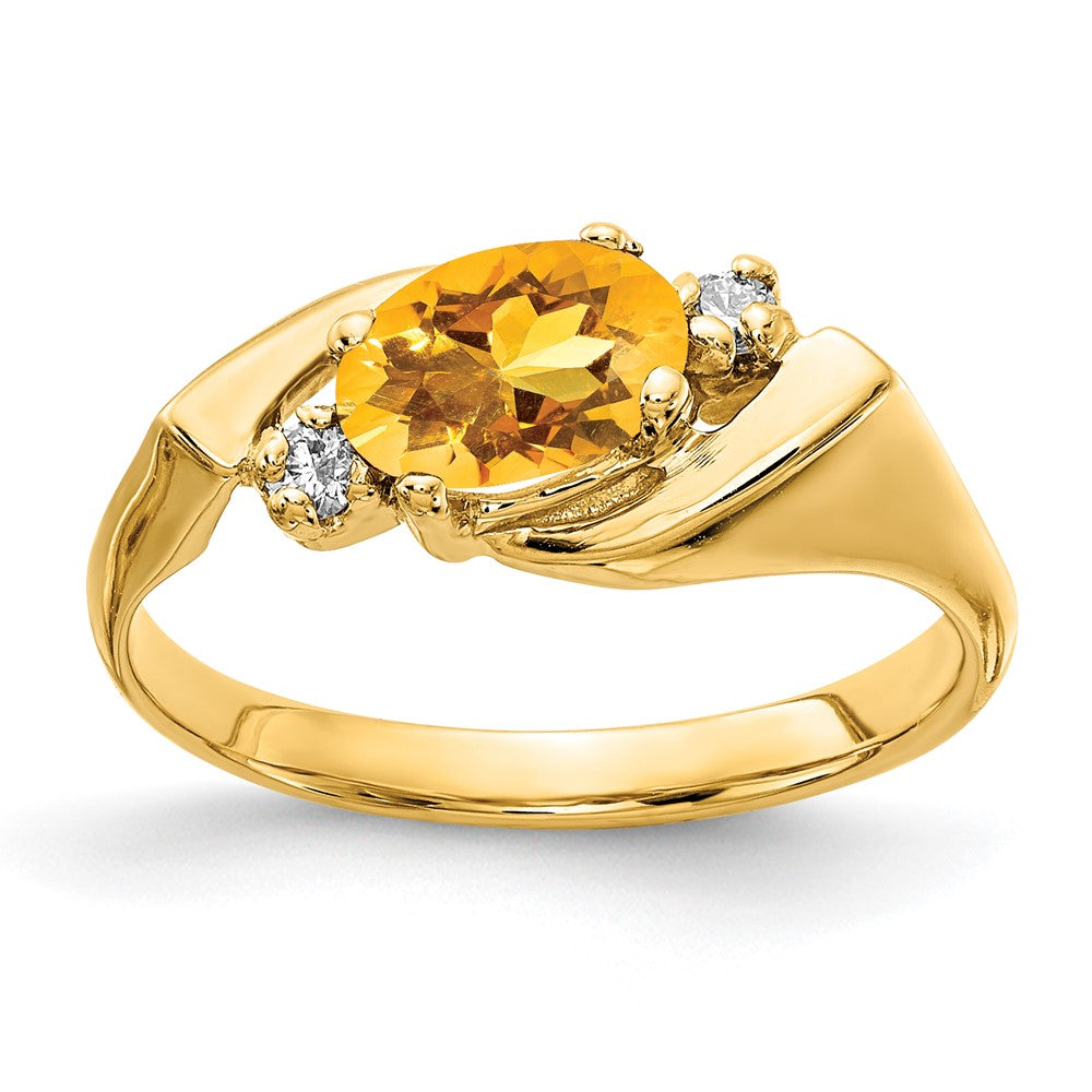 14K Yellow Gold 7x5mm Oval Citrine Checker AA Real Diamond ring