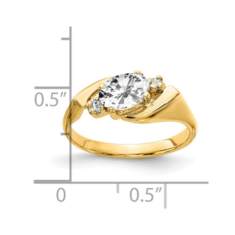 14K Yellow Gold 7x5mm Oval Cubic Zirconia AA Real Diamond ring