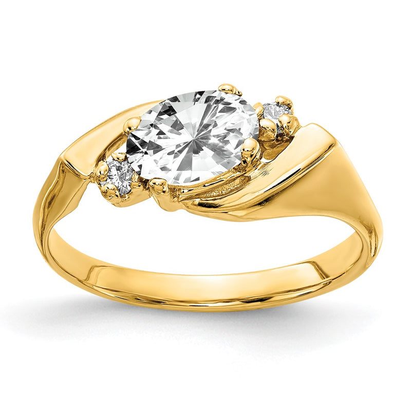 14K Yellow Gold 7x5mm Oval Cubic Zirconia AA Real Diamond ring