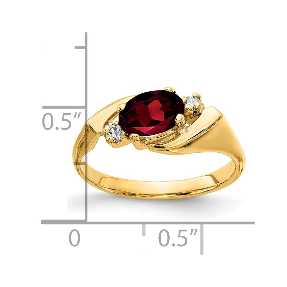 14K Yellow Gold 7x5mm Oval Garnet Checker VS Real Diamond ring